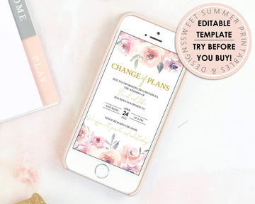 Digital Announcement - Change of Date - Blush Floral - Sweet Summer Designs