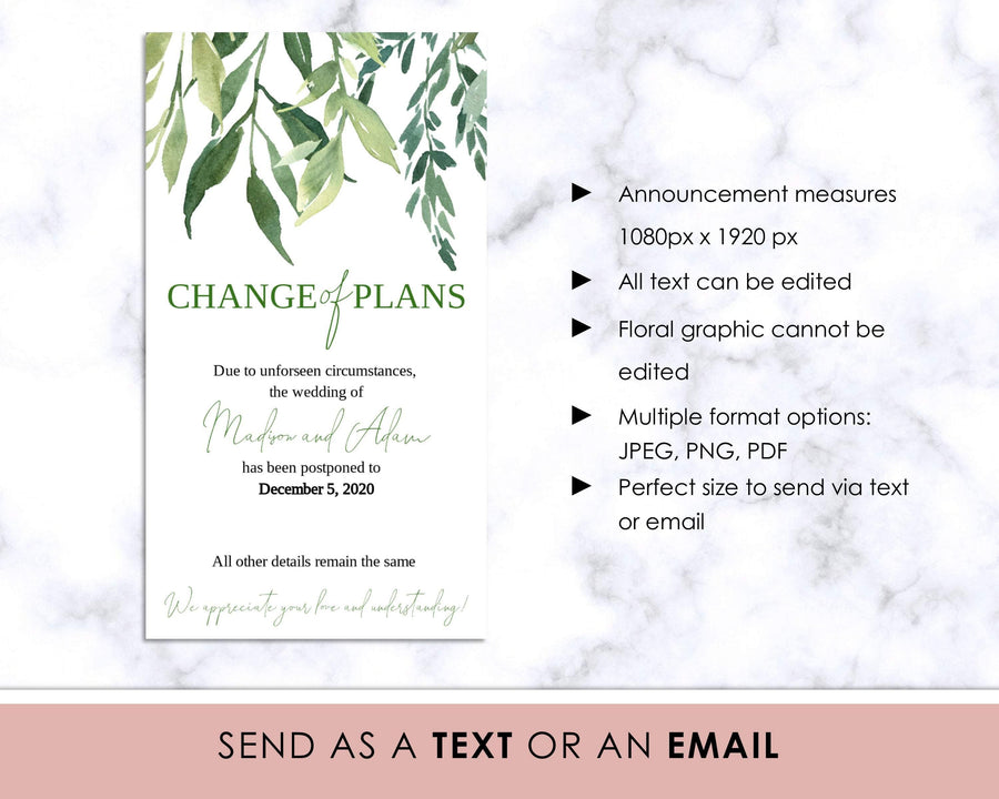Digital Announcement - Change of Plans - Green Leaves - Sweet Summer Designs