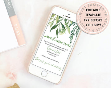 Digital Announcement - Save The Date - Green Leaves - Sweet Summer Designs