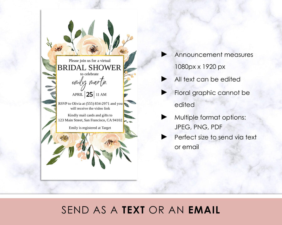 Digital Invitation - Bridal Shower - Beige Floral - Sweet Summer Designs