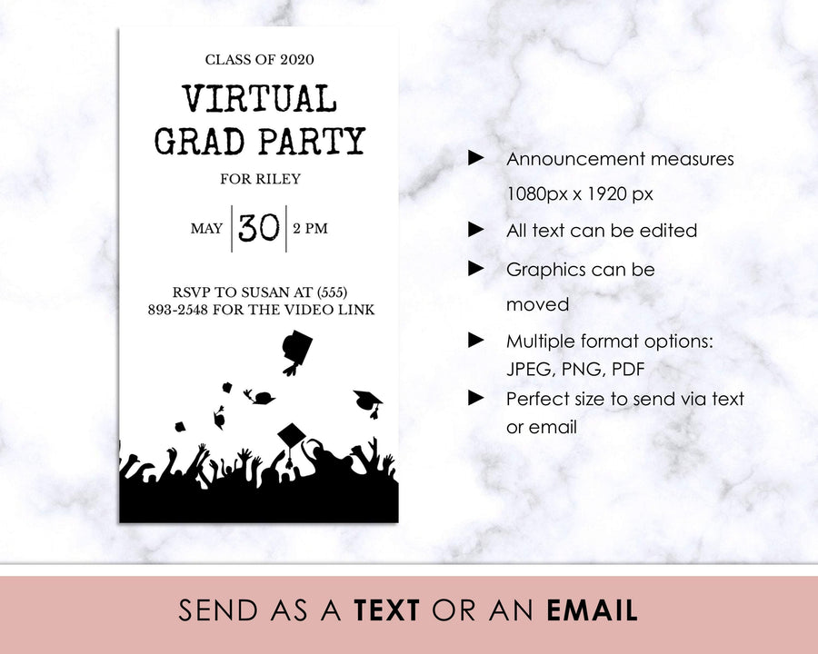 Digital Announcement - Graduation Party - Black & White - Sweet Summer Designs