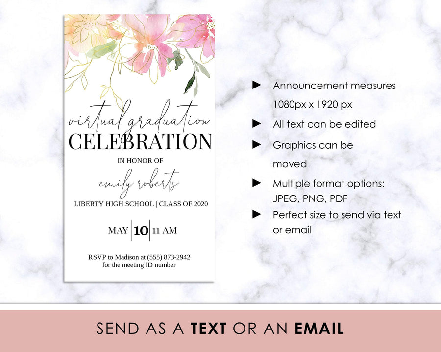 Digital Announcement - Graduation Party - Floral - Sweet Summer Designs