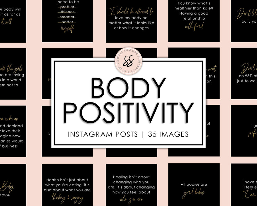 35 Body Positivity Instagram Posts - Black & Gold - Sweet Summer Designs