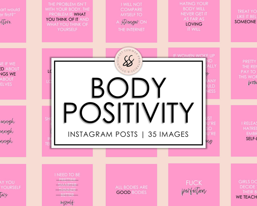 35 Body Positivity Instagram Posts - Pink & Black - Sweet Summer Designs