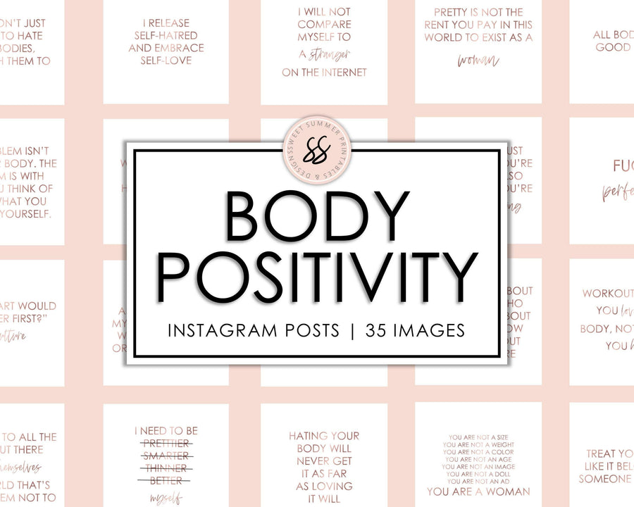 35 Body Positivity Instagram Posts - White & Rose Gold - Sweet Summer Designs