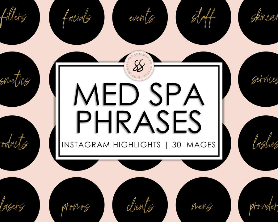 30 Med Spa Instagram Highlights - Black and Gold - Sweet Summer Designs