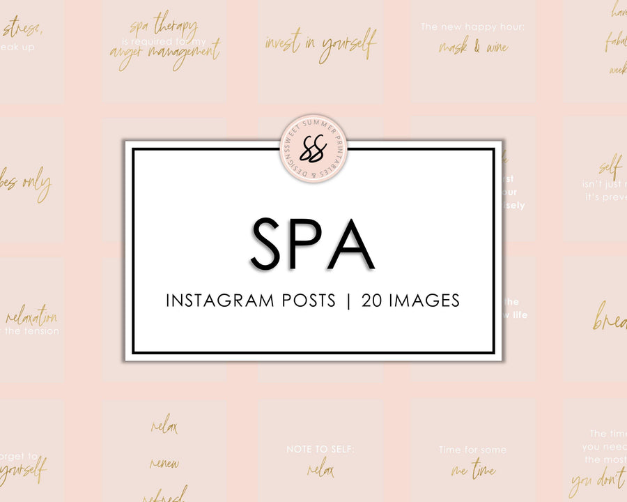 20 Spa Instagram Posts - Blush and Gold - Sweet Summer Designs