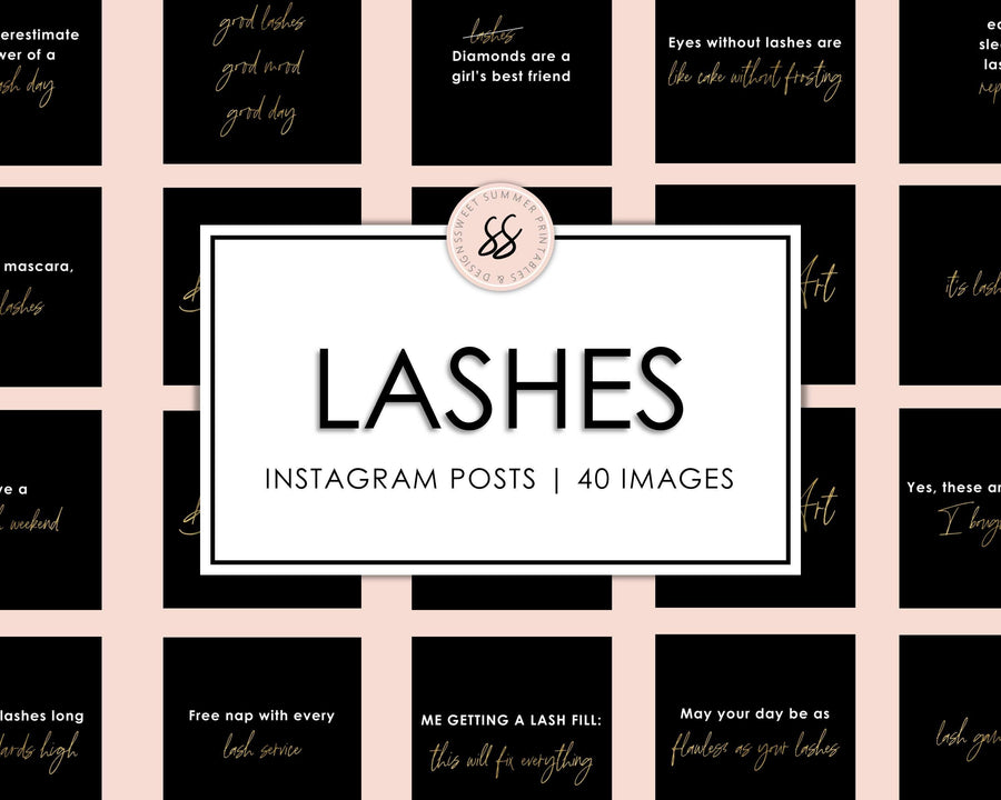 40 Lashes Instagram Posts - Black & Gold - Sweet Summer Designs
