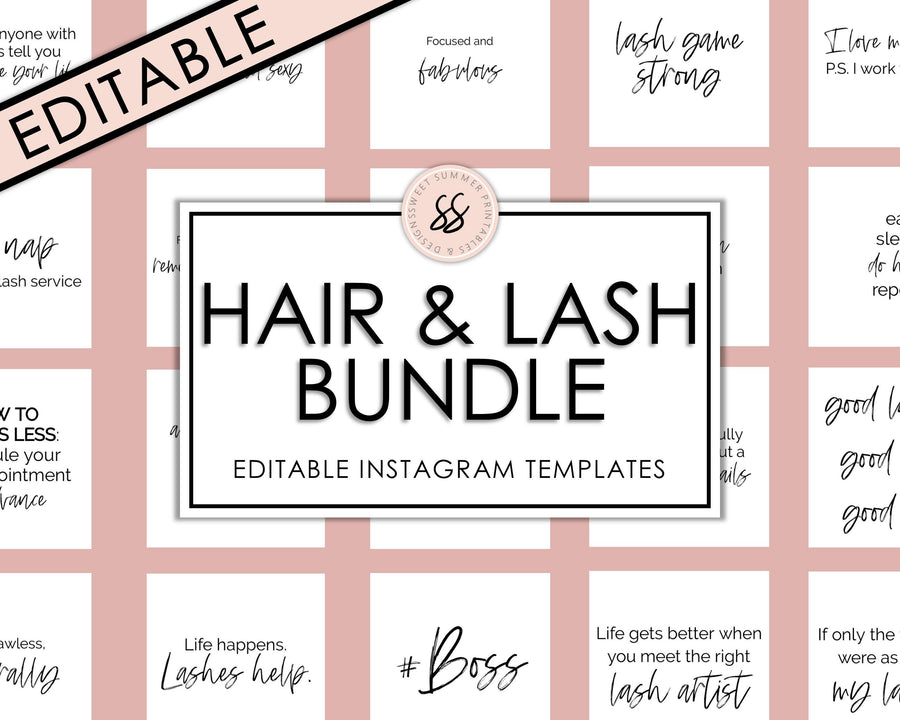 Editable Instagram Posts - Hair & Lash Babe Bundle - Sweet Summer Designs