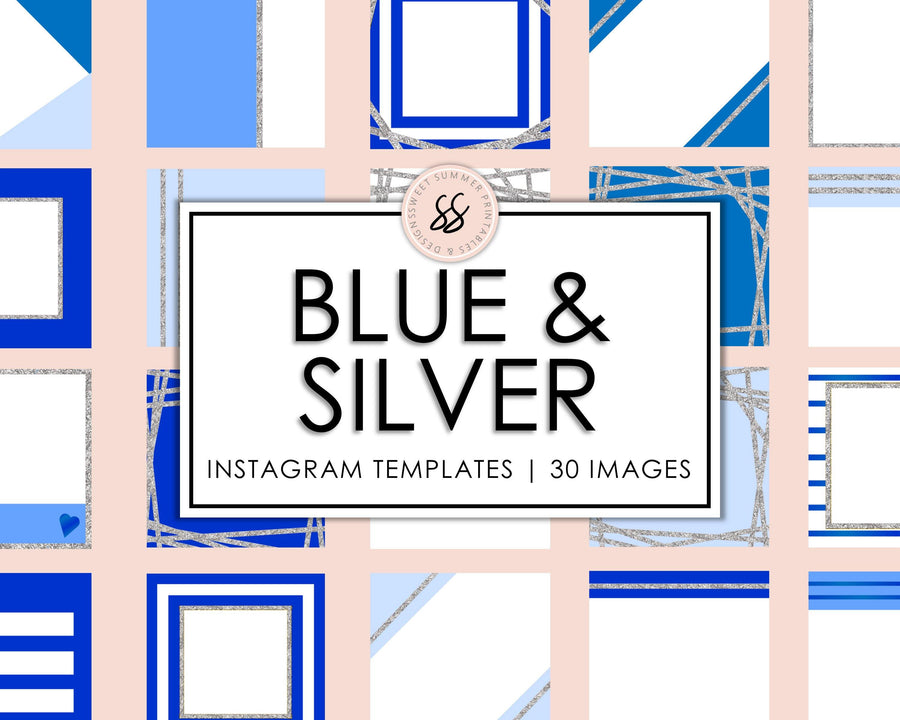 30 Instagram Background Templates - Blue and Silver - Sweet Summer Designs