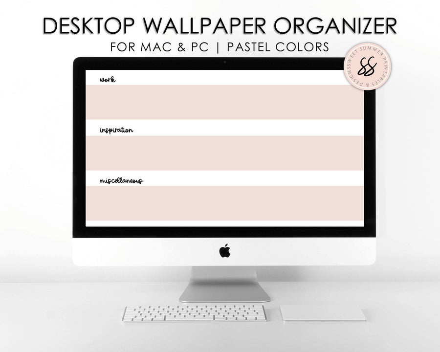 Pastel Stripes Desktop Wallpaper Organizer, PC Desktop Wallpaper, Mac Desktop Wallpaper, Blush Desktop Wallpaper, Desktop Organizer - Sweet Summer Designs