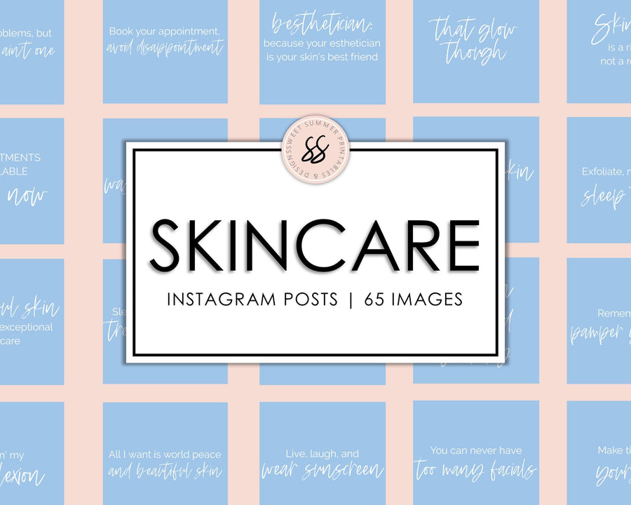 65 Skincare Instagram Posts - Blue & White - Sweet Summer Designs