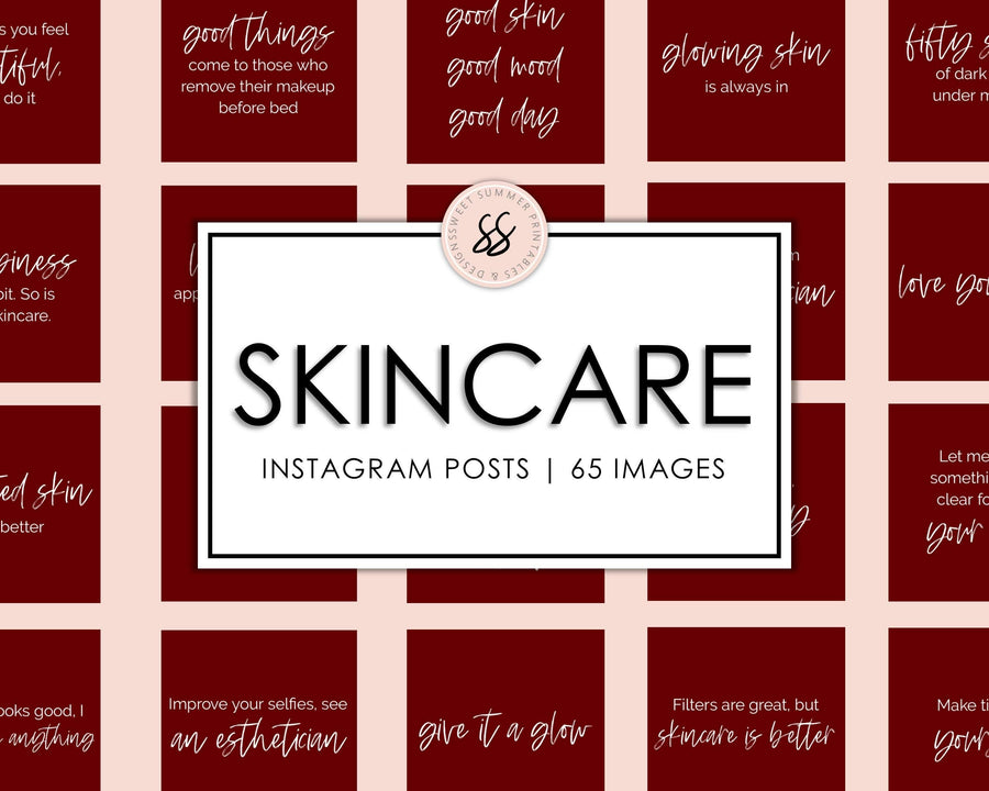65 Skincare Instagram Posts - Burgundy & White - Sweet Summer Designs