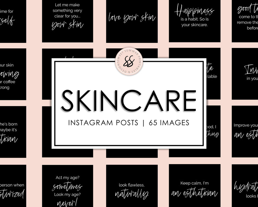 65 Skincare Instagram Posts - Black & Gold - Sweet Summer Designs