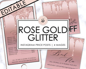 Editable Instagram Posts - Price List - Rose Glitter Drip