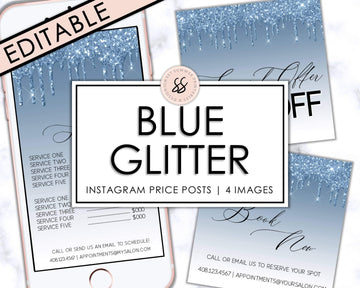 Editable Instagram Posts - Price List - Blue Glitter Drip - Sweet Summer Designs