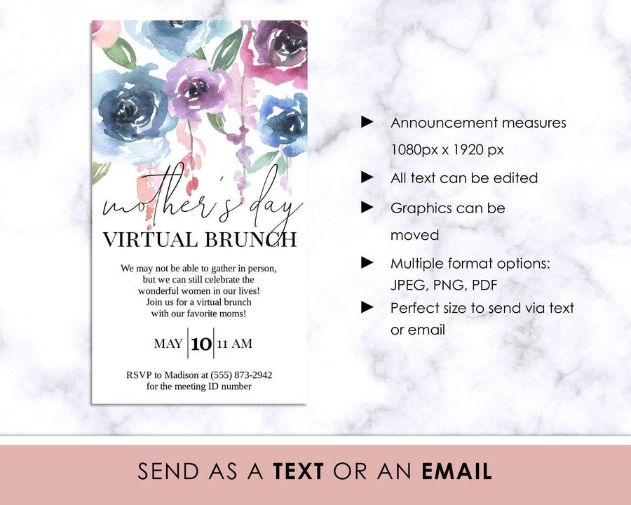 Digital Invitation - Mother's Day Brunch - Purple Floral - Sweet Summer Designs