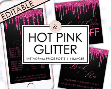 Editable Instagram Posts - Price List - Hot Pink Glitter - Sweet Summer Designs
