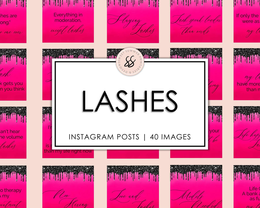 40 Lashes Instagram Posts - Black Glitter Drip - Sweet Summer Designs