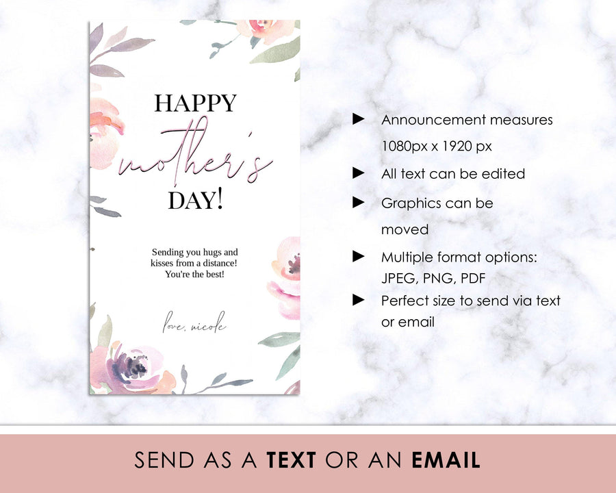 Digital Greeting Card - Mother's Day - Blush Floral - Sweet Summer Designs