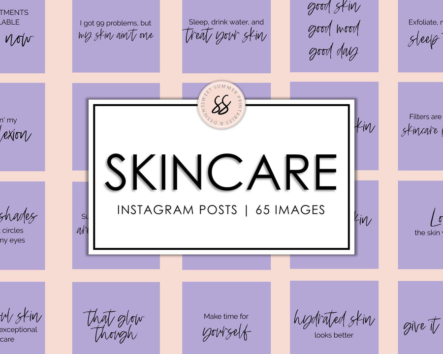 65 Skincare Instagram Posts - Purple & Black - Sweet Summer Designs