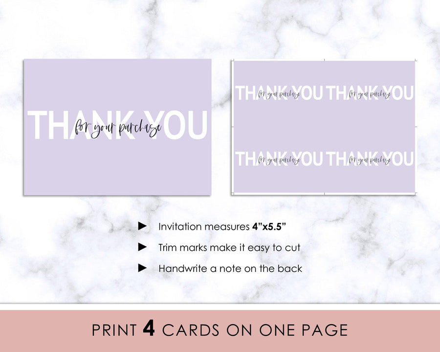 Thank You Card - Lavender Minimalist - Sweet Summer Designs