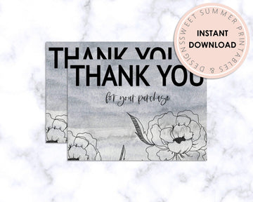 Thank You Card - Gray Floral - Sweet Summer Designs