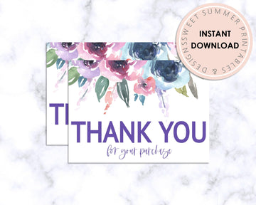 Thank You Card - Purple Floral - Sweet Summer Designs