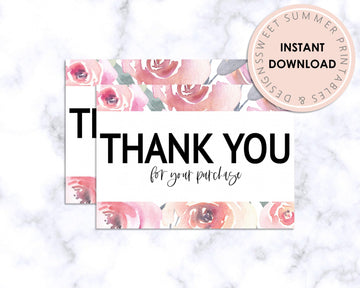 Thank You Card - Pink Floral Border - Sweet Summer Designs