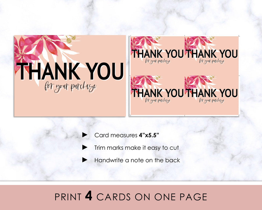 Thank You Card - Red White Floral - Sweet Summer Designs