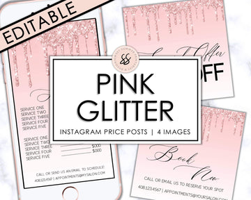 Editable Instagram Posts - Price List - Pink Glitter Drip - Sweet Summer Designs