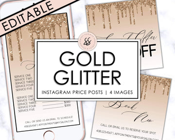 Editable Instagram Posts - Price List - Gold Glitter Drip - Sweet Summer Designs