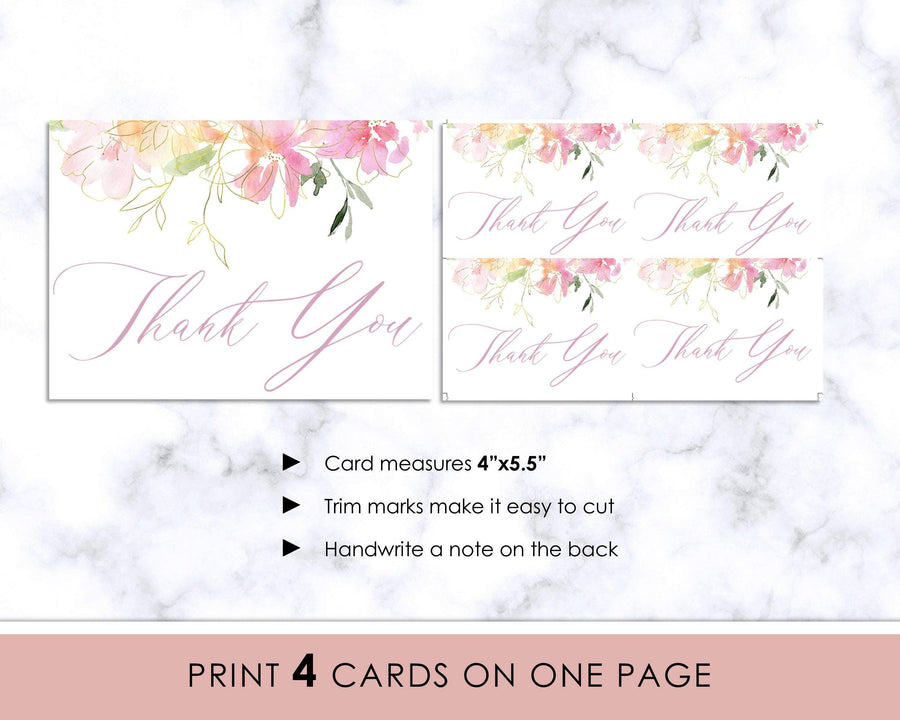 Thank You Card - Blush Gold Floral - Sweet Summer Designs
