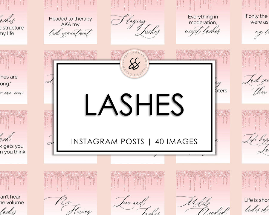 40 Lashes Instagram Posts - Pink Glitter Drip - Sweet Summer Designs