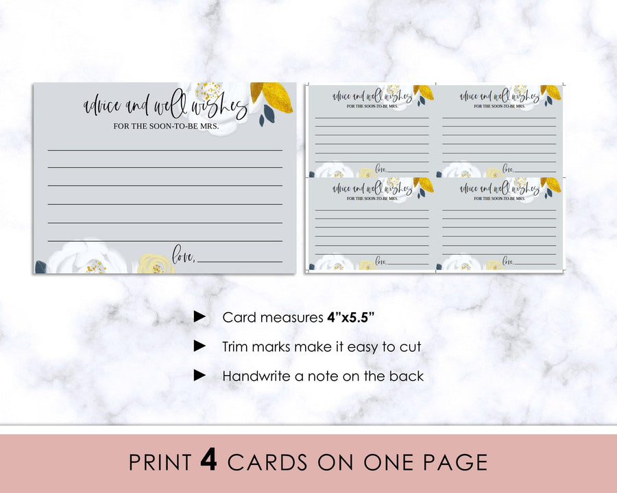 Bridal Shower Game - Advice Cards - Printable - White Floral - Sweet Summer Designs