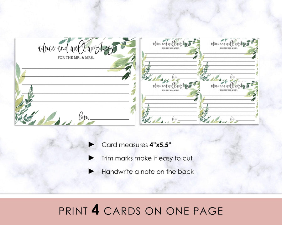 Bridal Shower Game - Advice Cards - Printable - Green Leaves - Sweet Summer Designs