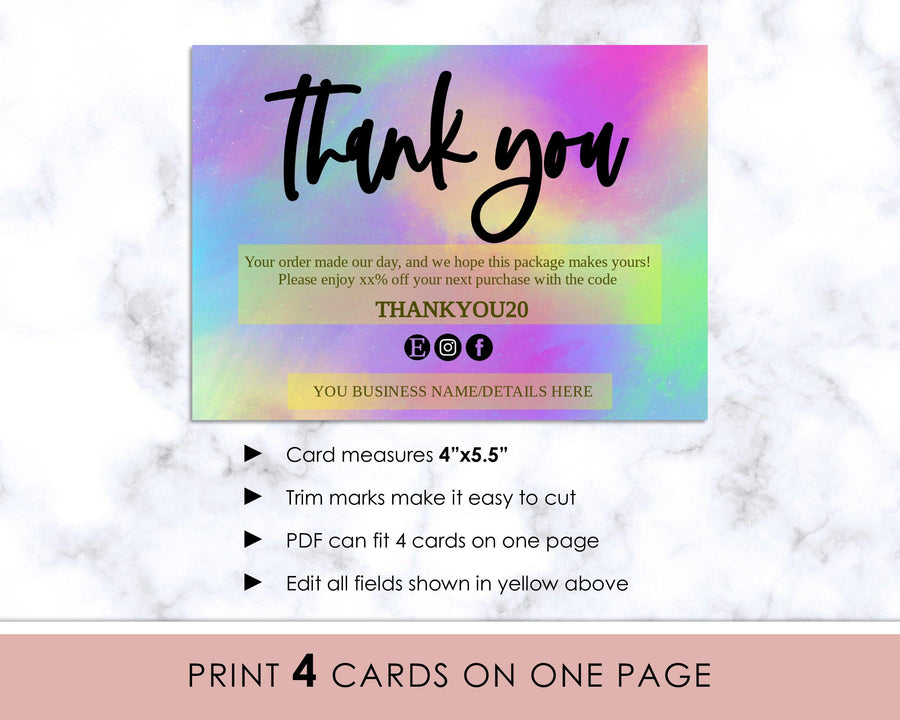 Thank You Card - Business - Editable - Rainbow Splash - Sweet Summer Designs