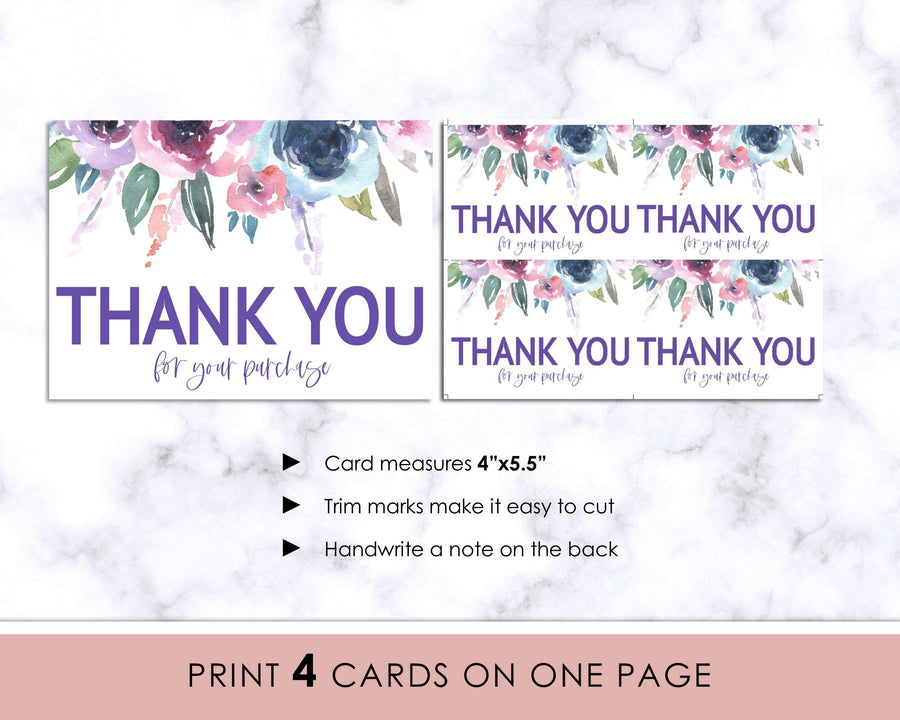 Thank You Card - Purple Floral - Sweet Summer Designs