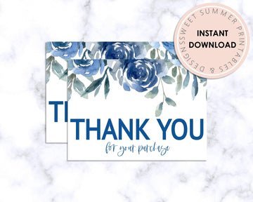 Thank You Card - Blue Floral - Sweet Summer Designs