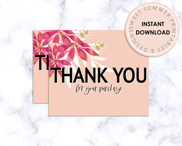 Thank You Card - Red White Floral - Sweet Summer Designs