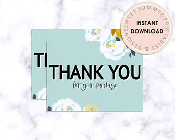 Thank You Card - White Teal Floral - Sweet Summer Designs