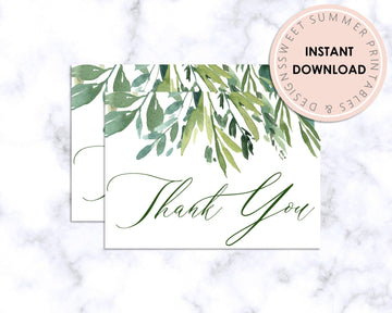 Thank You Card - Green Leaves - Sweet Summer Designs