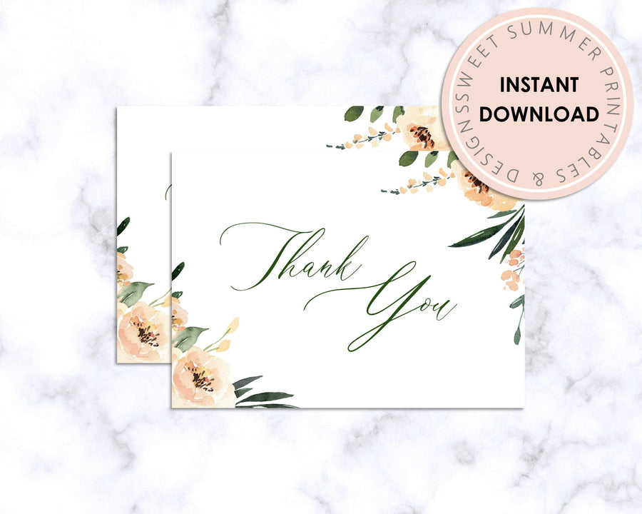 Thank You Card - Beige Floral - Sweet Summer Designs