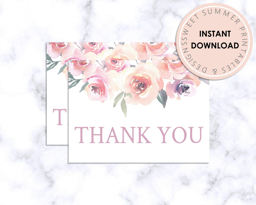 Thank You Card - Blush Floral - Sweet Summer Designs