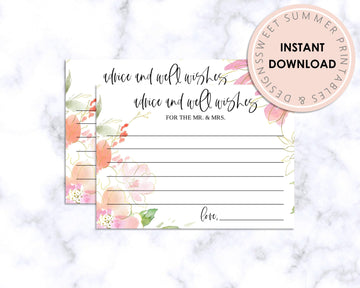 Bridal Shower Game - Advice Cards - Printable - Pink Gold Floral - Sweet Summer Designs