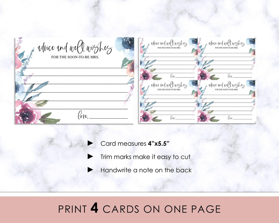 Bridal Shower Game - Advice Cards - Printable - Purple Floral - Sweet Summer Designs