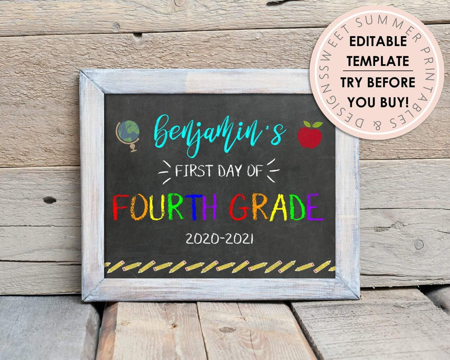 First Day of School Sign - 4th Grade - Sweet Summer Designs