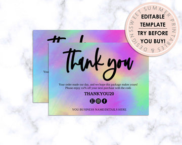 Thank You Card - Business - Editable - Rainbow Splash - Sweet Summer Designs
