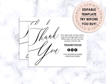 Thank You Card - Business - Editable - Simple - Sweet Summer Designs