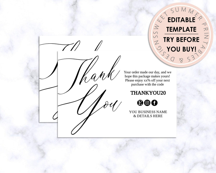 Thank You Card - Business - Editable - Simple - Sweet Summer Designs
